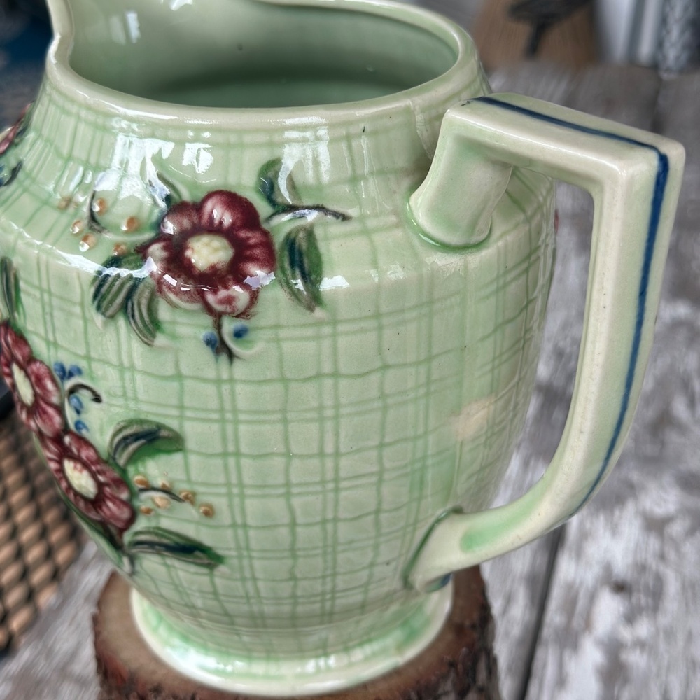 Mid 20th Century Hand Painted Window Pane Camellia Earthenware Jug Japan - Picture 4 of 7